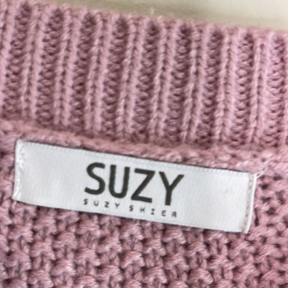 Suzy Shier Crew Neck Fooler Sweater Layered Look Pink White Cable Popcorn Knit L - Picture 6 of 11